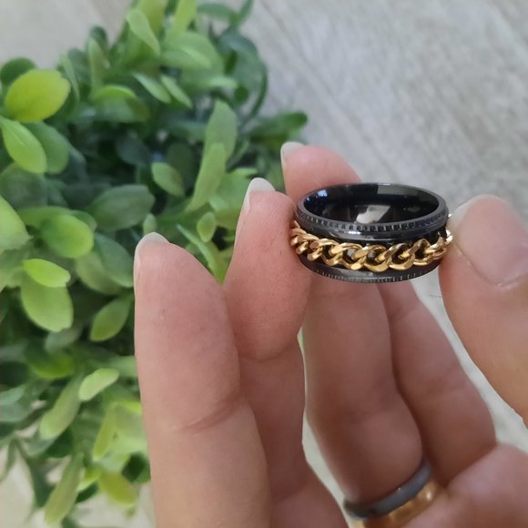 Black/Gold, Stainless Steel Wide Band Spinner Ring NWT! - Size 7 - Picture 5 of 14